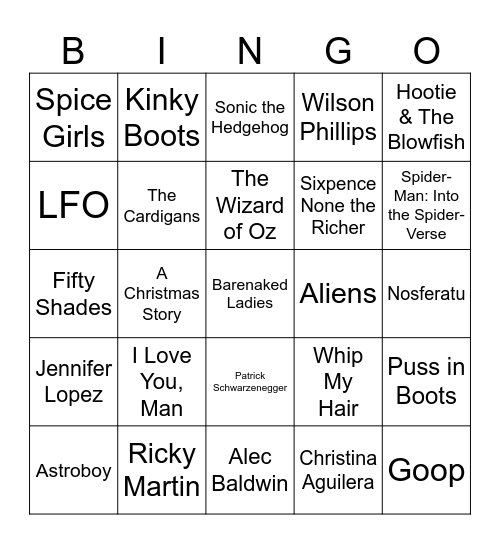 90s Tunes, Nepo Babies, & Iconic Kicks Bingo Card