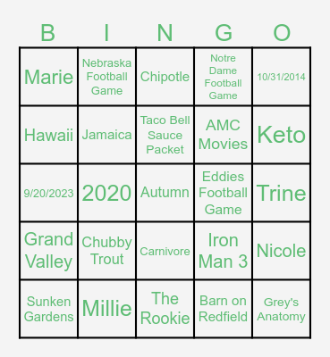 Autumn's Bridal Shower Bingo Card