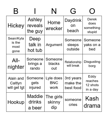 Beach Week! Bingo Card