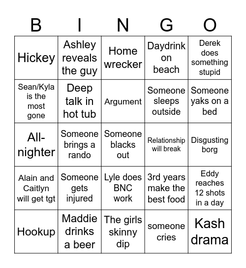 Beach Week! Bingo Card