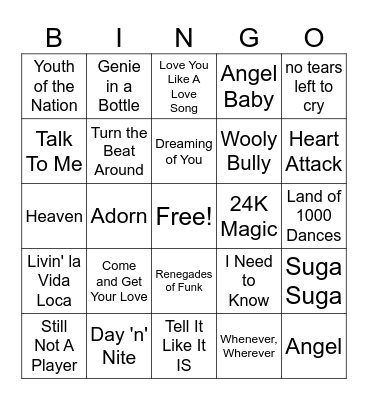 Hispanic Singers Singing In English Bingo Card