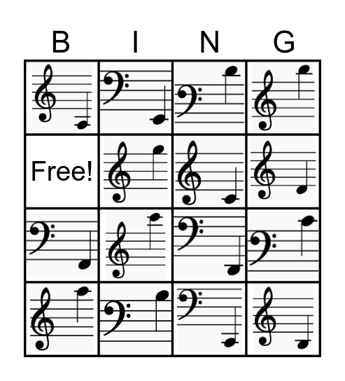 Ledger Lines Bingo! Bingo Card