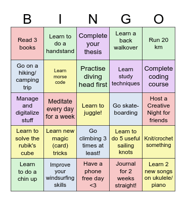 Summer Bucket List Bingo Card