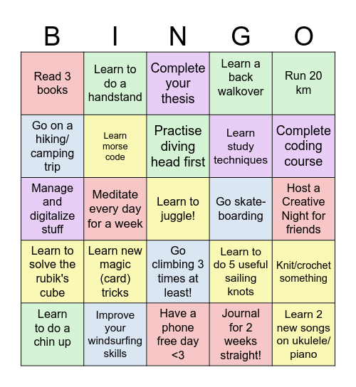 Summer Bucket List Bingo Card