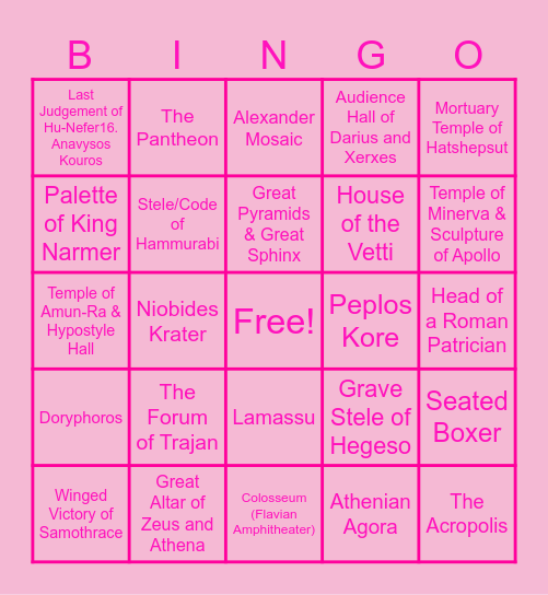 Unit 2: Ancient Mediterranean Bingo Card