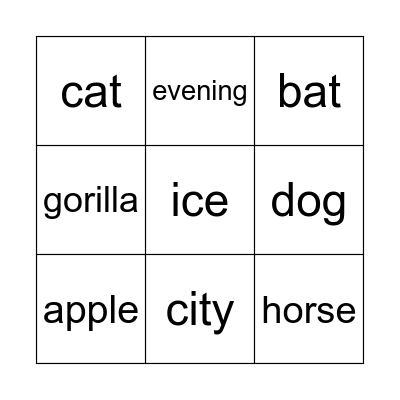 Word Bingo Card