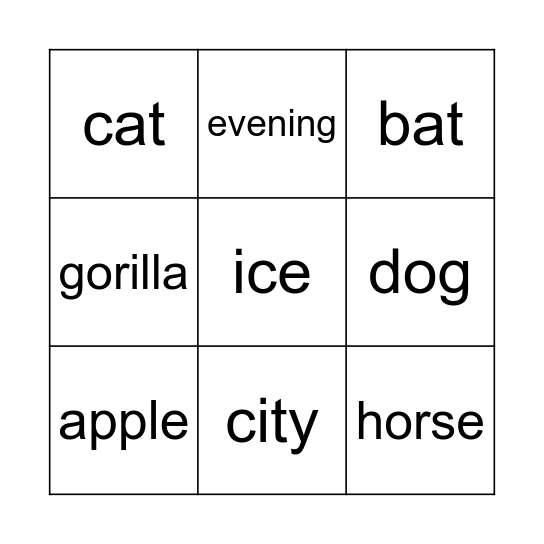 Word Bingo Card