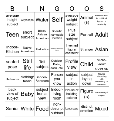 Subject Bingo Card