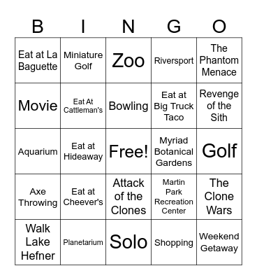 Dating Bingo Card