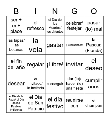 Level 4 Los Días Festivos Bingo Card