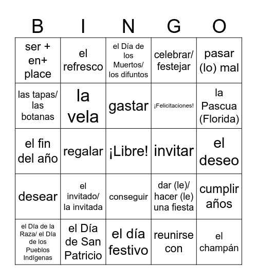 Level 4 Los Días Festivos Bingo Card