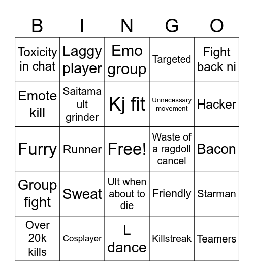 Tsb bingo Card