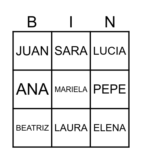 Bingo de nombres propios Bingo Card