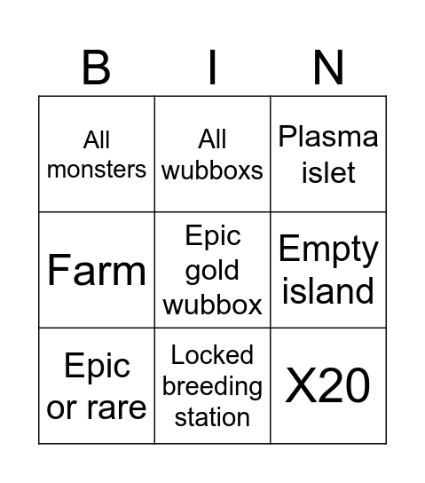 MSM card Bingo Card