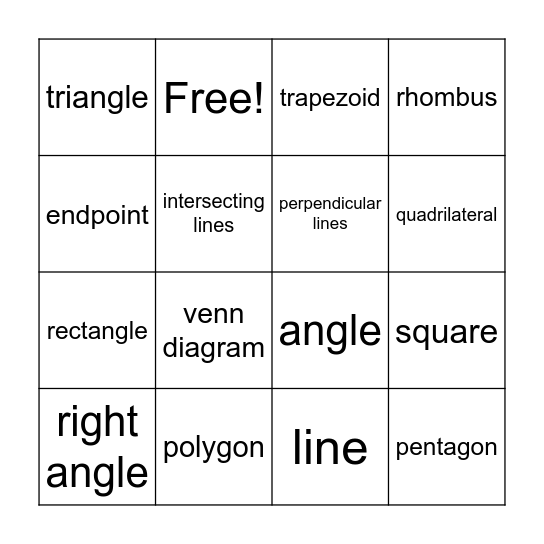 Geometry Bingo Card