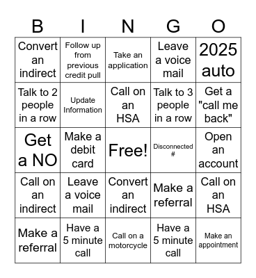Call Night Bingo Card
