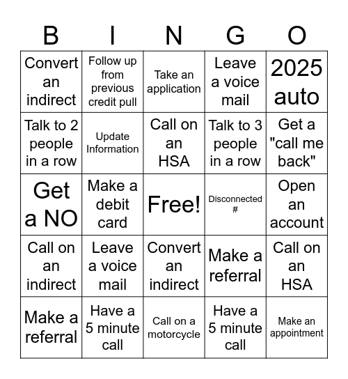 Call Night Bingo Card