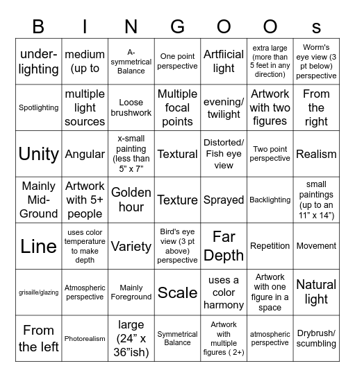 Formal Bingo Card