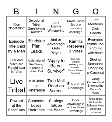 Survivor 48 Episode 9 Bingo Card