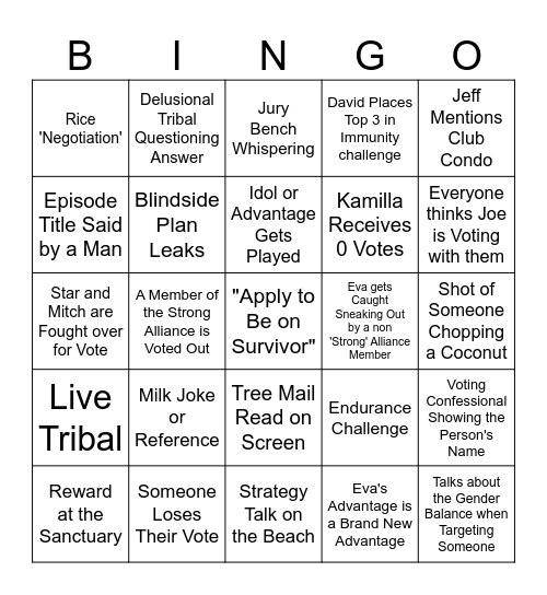 Survivor 48 Episode 9 Bingo Card