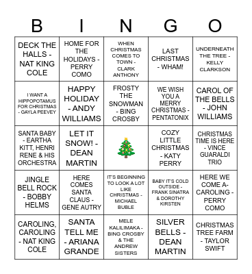 Christmas MUSIC BINGO Card