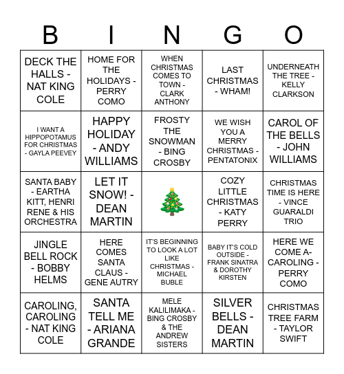 Christmas MUSIC BINGO Card