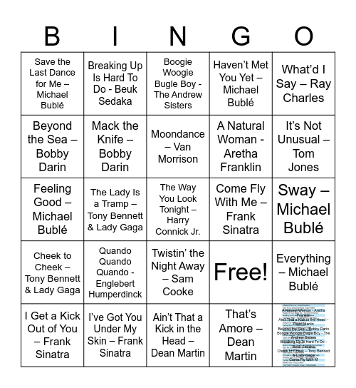 Juke Box Bingo Card