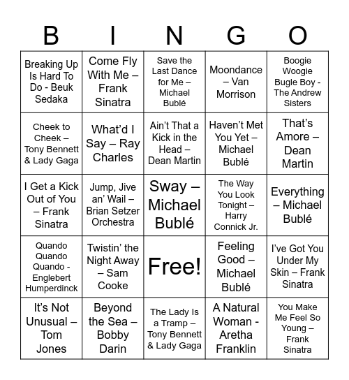 Battle of The Crooners Game#1 Bingo Card