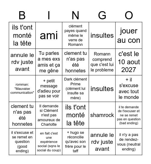 Clément VS Romann (bientôt sur vos écrans) Bingo Card