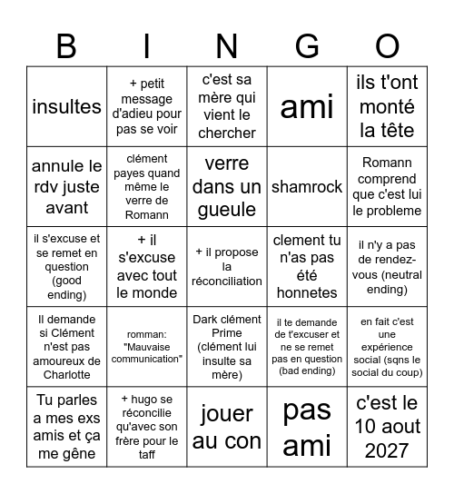 Clément VS Romann (bientôt sur vos écrans) Bingo Card
