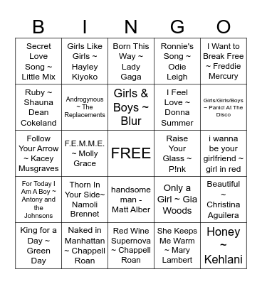 PRIDE MUSIC BINGO Card