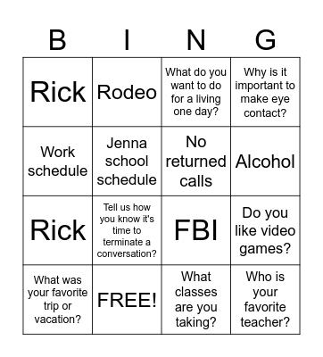 Conversation Bingo Card