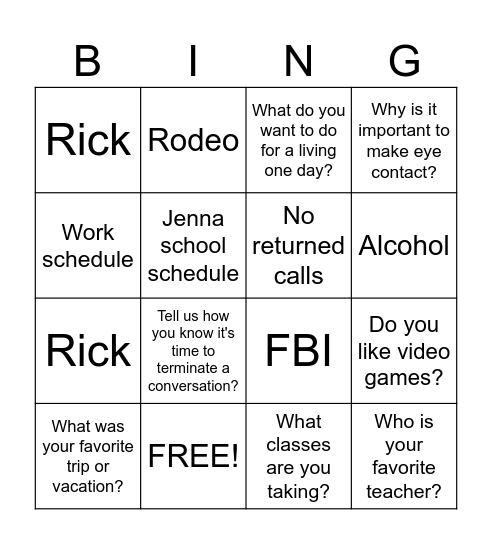 Conversation Bingo Card