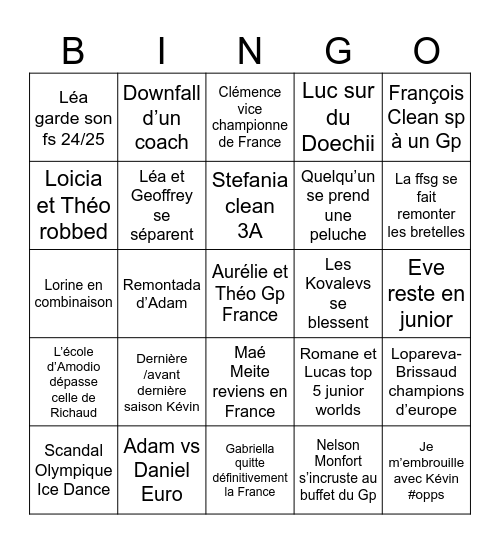 France 2025/2026 Bingo Card