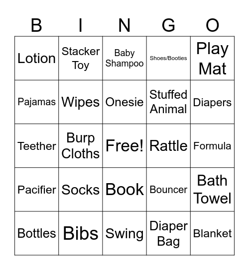 Baby Shower Bingo! Bingo Card