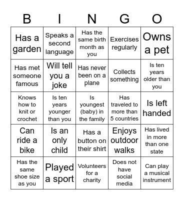 Find Someone Who Bingo Card