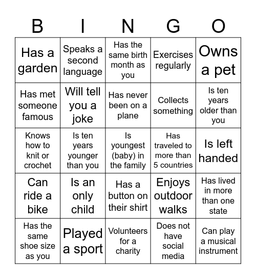 Find Someone Who Bingo Card