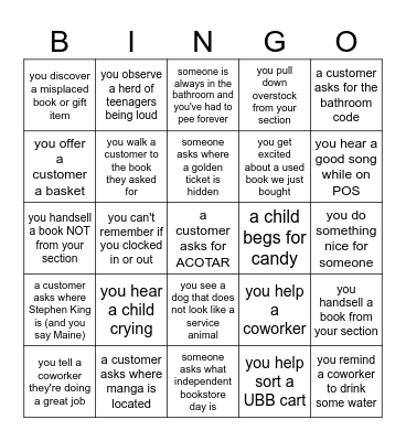 Independent Bookstore Day Bingo Card