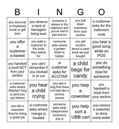 Independent Bookstore Day Bingo Card