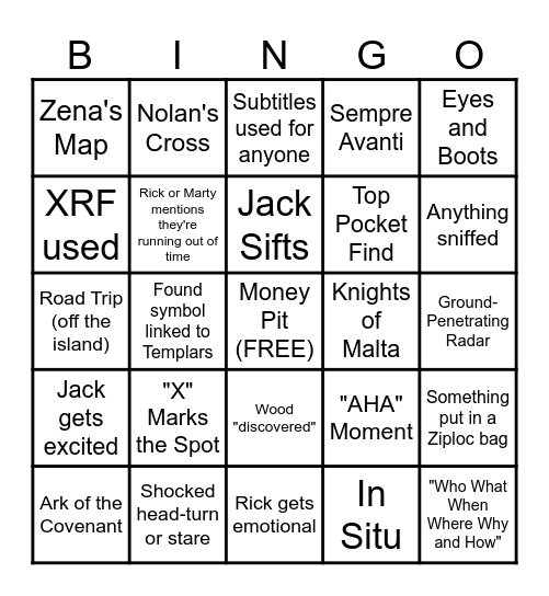 Curse of Oak Island Bingo Card