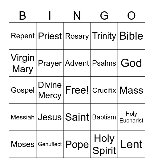 Faith Formation Bingo Card