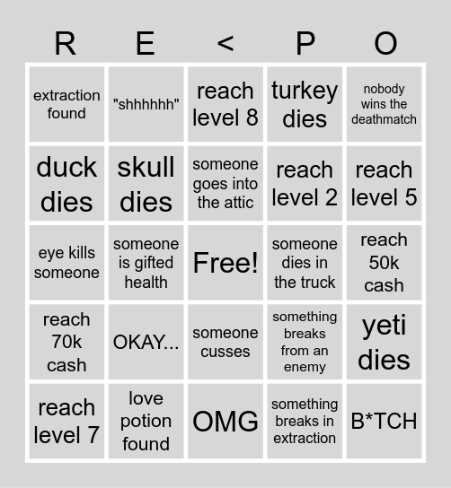 R.E.P.O Bingo Card