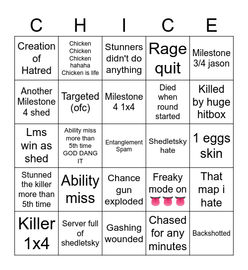 Shedletsky Bingo Card