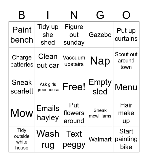 Thurddsay Bingo Card
