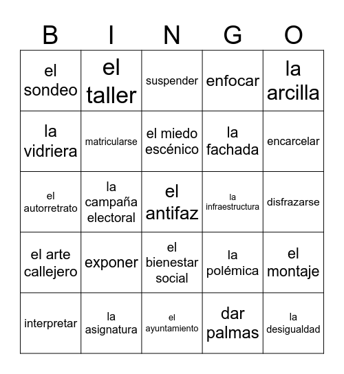 Repaso de vocabulario- examen final 2002 Bingo Card