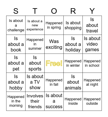 My Partner's Story... Bingo Card