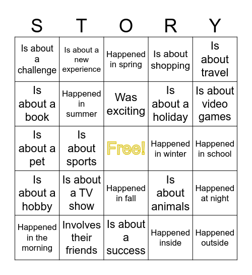 My Partner's Story... Bingo Card