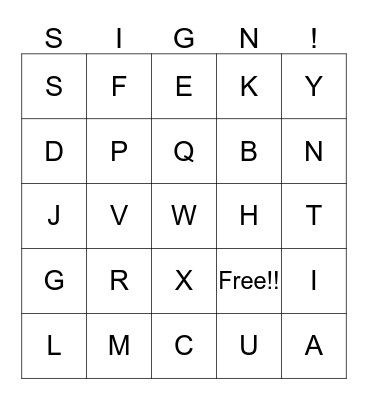 ASL Vocabulary  Bingo Card