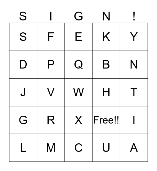 ASL Vocabulary  Bingo Card