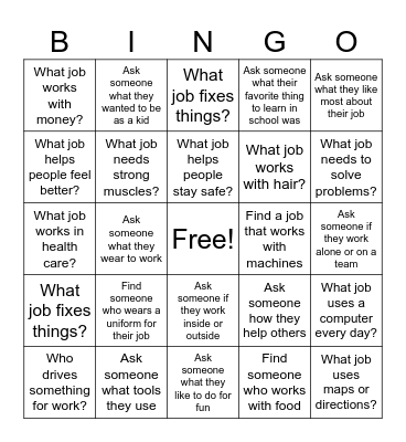 Career Day Bingo: Grades 2-3 Bingo Card